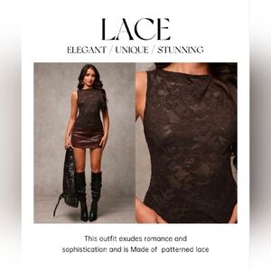 Elegant Brown Lace Sleeveless Top Baddie